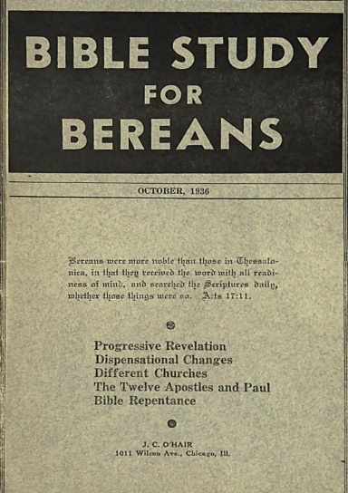Bible Study for Bereans: October 1936
